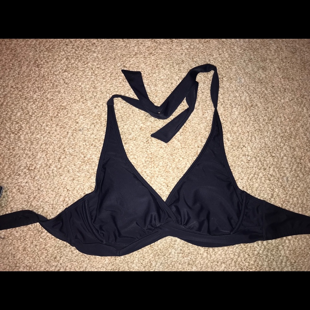Athlete navy blue never work halter bikini top